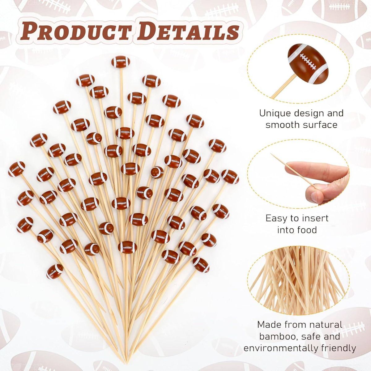 Cart In Mart 100 PieceFootball Cocktail Picks 12cm Bamboo Appetizer Toothpick Decorative