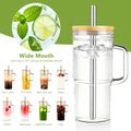 Cart In Mart 2 Pack Glass Tumbler with Handle Lid & Stainless Steel Straw Reusable Cups