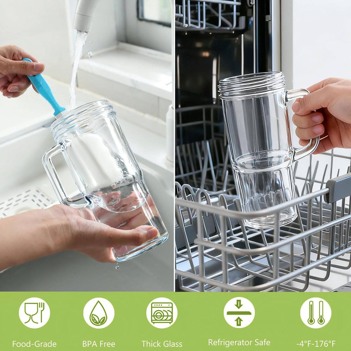 Cart In Mart 2 Pack Glass Tumbler with Handle Lid & Stainless Steel Straw Reusable Cups
