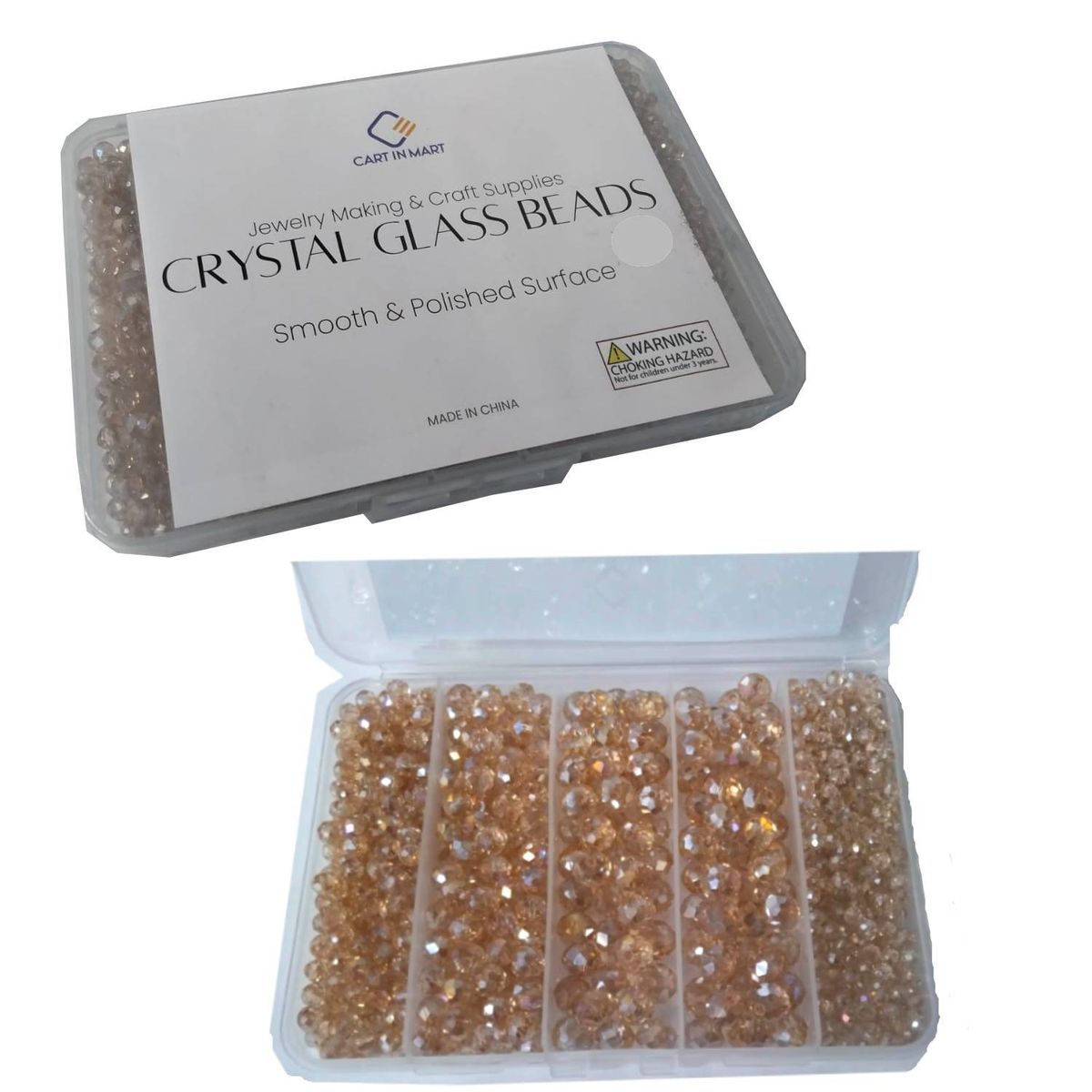 Cart In Mart 800PCS Crystal Glass Beads for Jewelry Making 4mm, 6mm, 8mm & 10mm Faceted