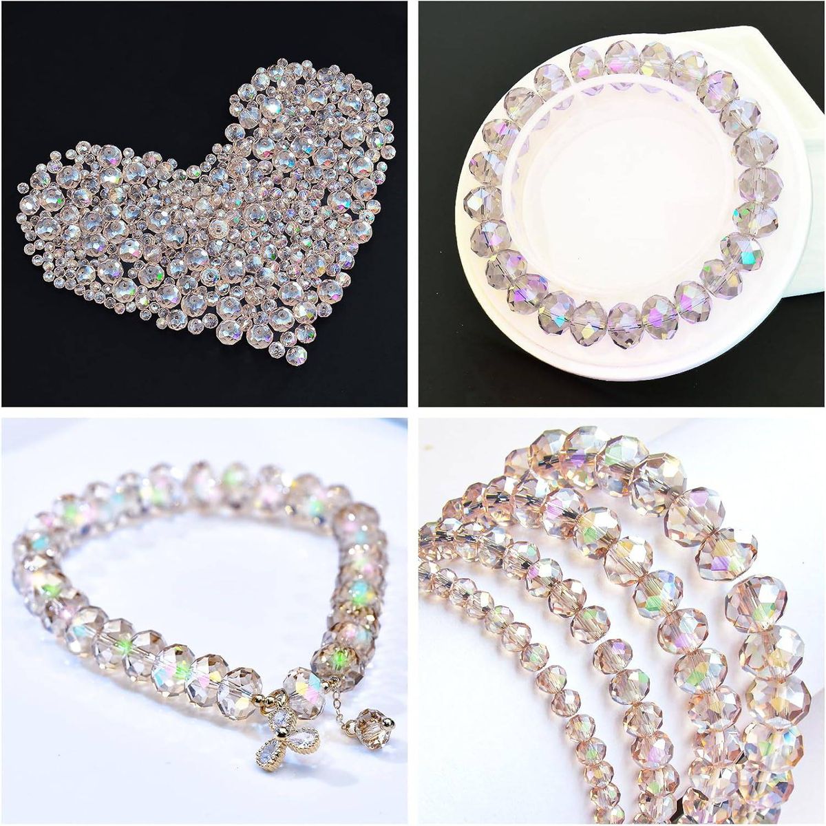Cart In Mart 800PCS Crystal Glass Beads for Jewelry Making 4mm, 6mm, 8mm & 10mm Faceted