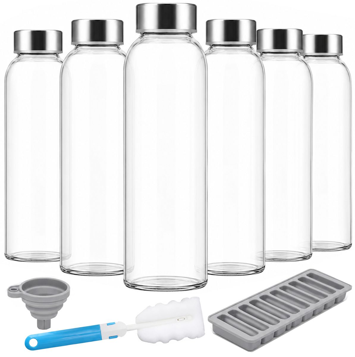 Cart In Mart 6Pack 530ml Glass Juice Bottles with Stainless Steel Airtight Lids BPA-Free
