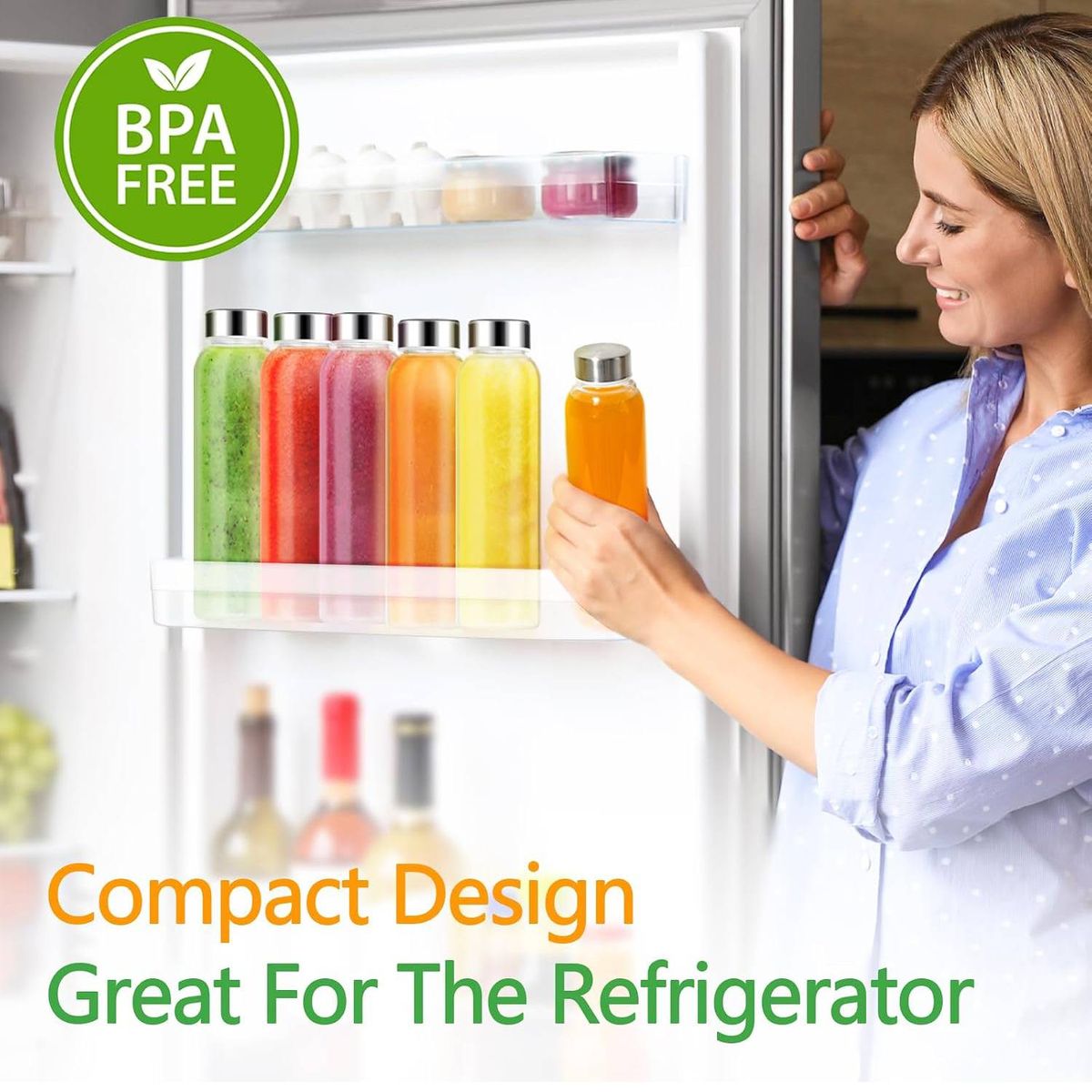 Cart In Mart 6Pack 530ml Glass Juice Bottles with Stainless Steel Airtight Lids BPA-Free
