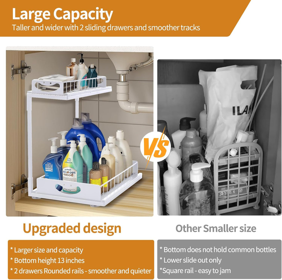 Cart In Mart 2-Pack Under Sink Organiser Kitchen Bathroom Pull Out Storage Shelves-White