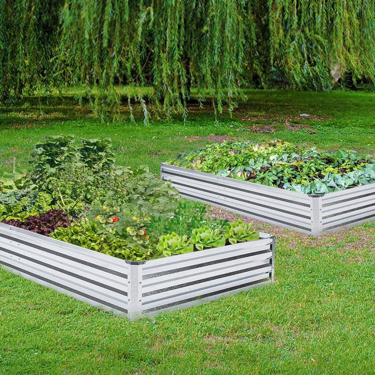 Cart In Mart 2 Pack Galvanised Metal Raised Bed Vegetable Planter Box -Extra Large