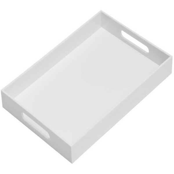 Cart In Mart Large Acrylic Serving Tray With Handles - Table Countertop Organiser Decor White