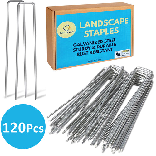 Cart In Mart 120-Pack Galvanized Landscape Staples Garden Stakes For Lawn Fence-15.2cm