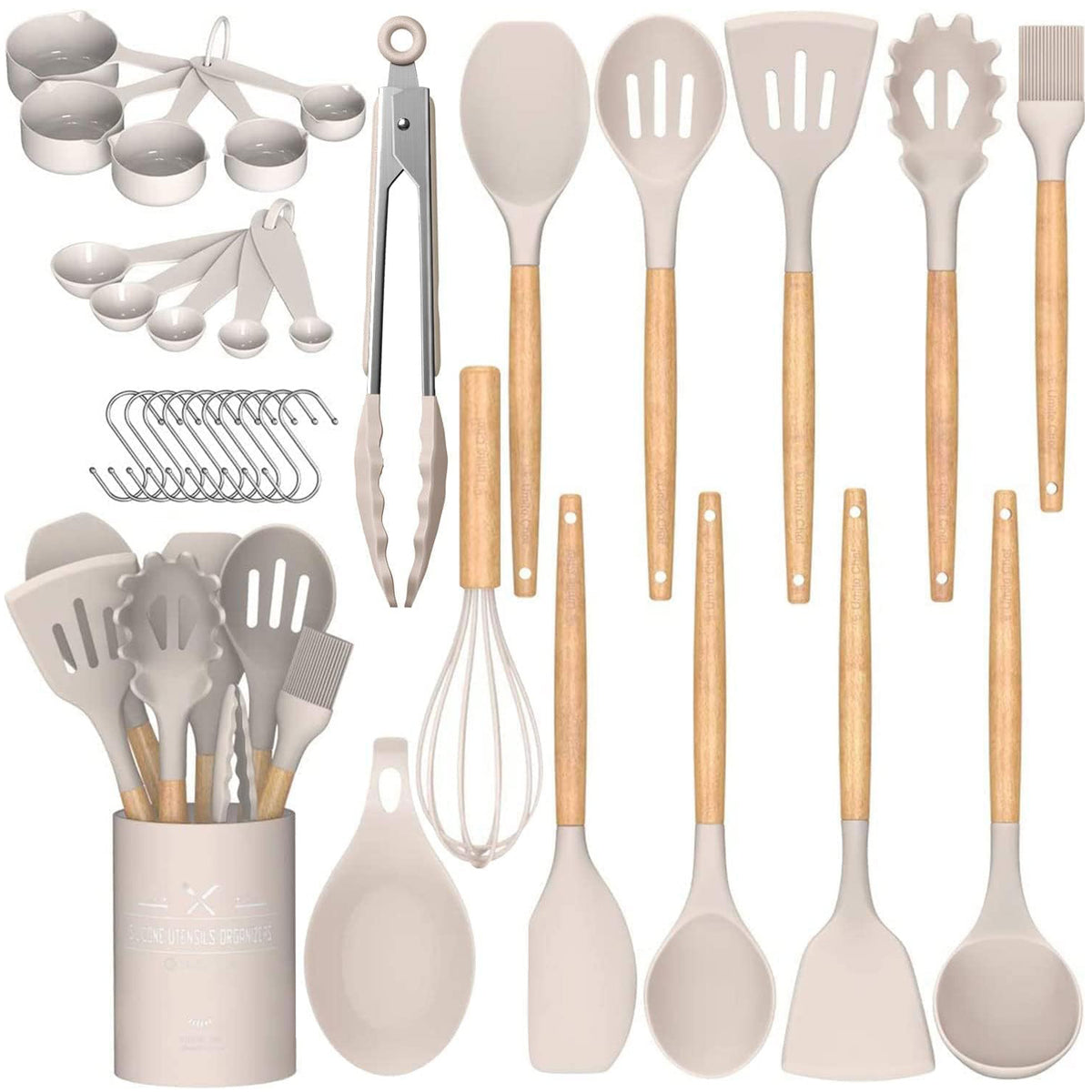 Cart In Mart 33 Piece Silicone Cooking Kitchen Utensils Spatula Tools Set - Khaki