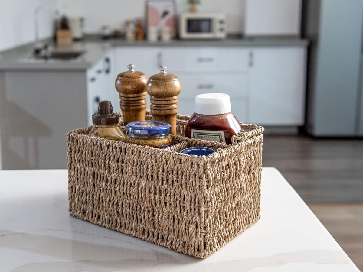 Cart in Mart Wicker Cutlery Holder With Handle Silverware Caddy Organiser For Tabletop - Seagrass