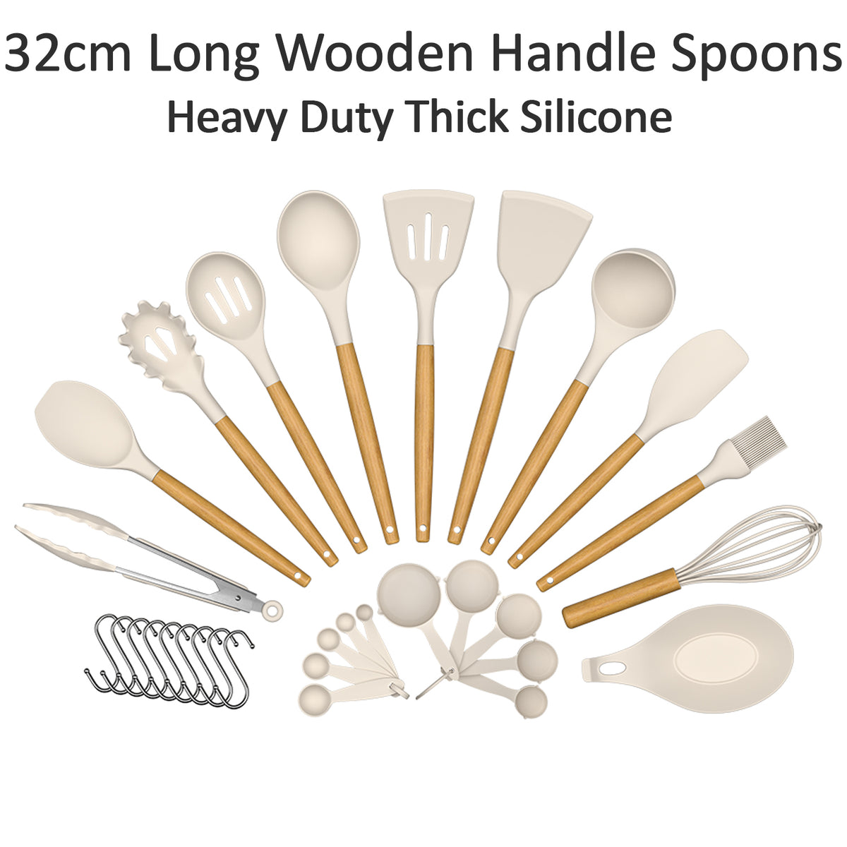 Cart In Mart 33 Piece Silicone Cooking Kitchen Utensils Spatula Tools Set - Khaki