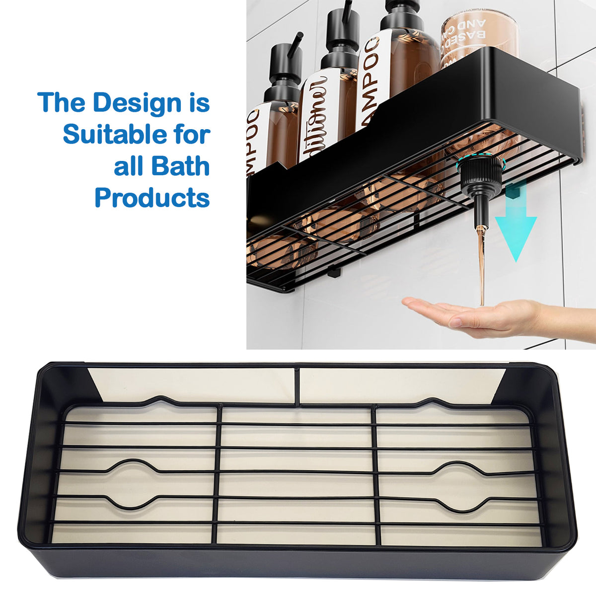 Cart In Mart Adhesive Shower Caddy No Drill Organiser With Soap Holder, Hooks- 5 Piece