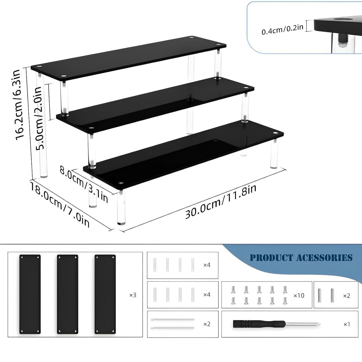 Cart in Mart 3 Tier Acrylic Display Riser Cupcake Stand Makeup Perfume Organizer - Black