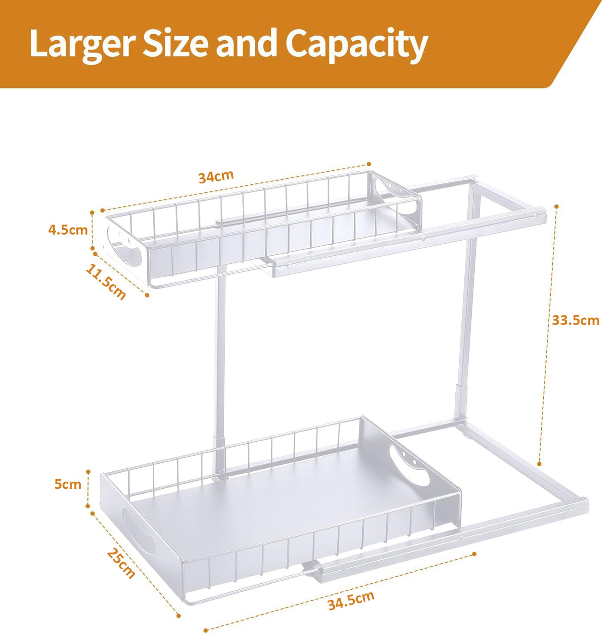 Cart In Mart 2-Pack Under Sink Organiser Kitchen Bathroom Pull Out Storage Shelves-White