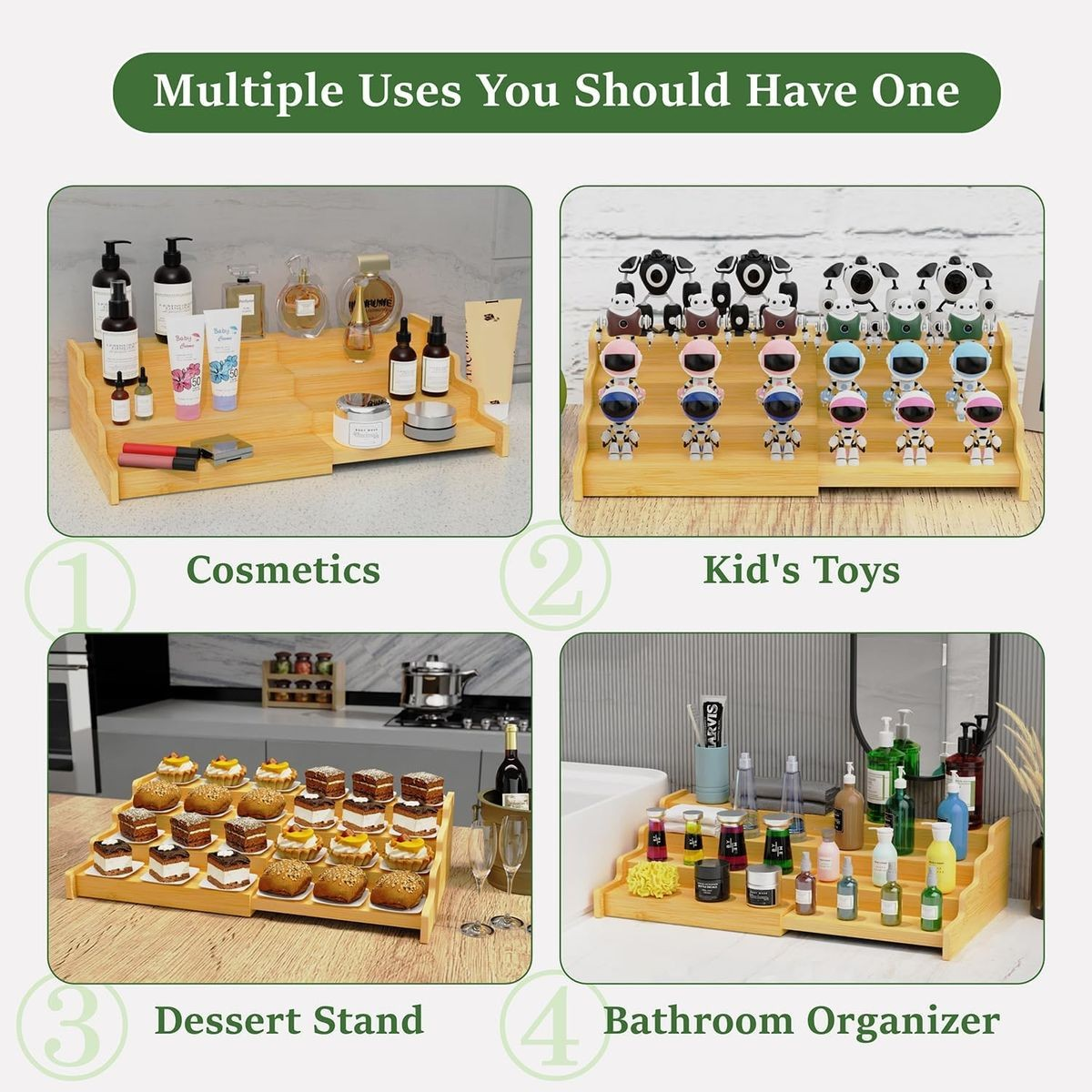Cart In Mart 3 Tier Expandbale Bamboo Spice Rack Organiser Cabinet With Labels & Marker