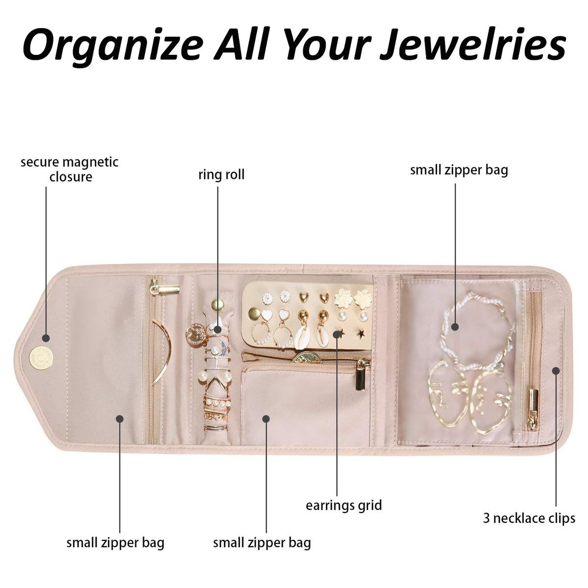 Cart In Mart Foldable Travel Jewelry Organiser Case Pouch Roll Bag For Rings Necklace