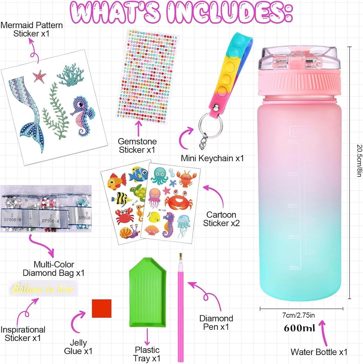 Cart In Mart Decorate Your Own Water Bottle Kits For Girls, Mermaid Painting Crafts DIY