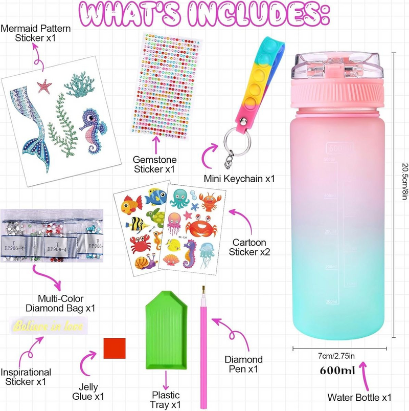 Cart In Mart Decorate Your Own Water Bottle Kits For Girls, Mermaid Painting Crafts DIY