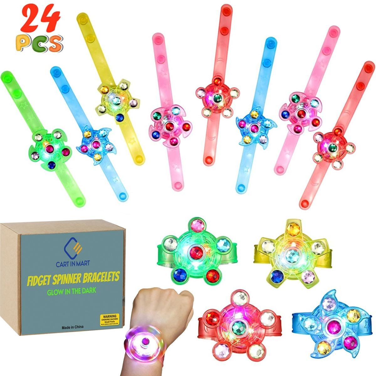 Cart In Mart 24 Pack LED Glow In The Dark Fidget Spinner Bracelets Party Favors Supplies