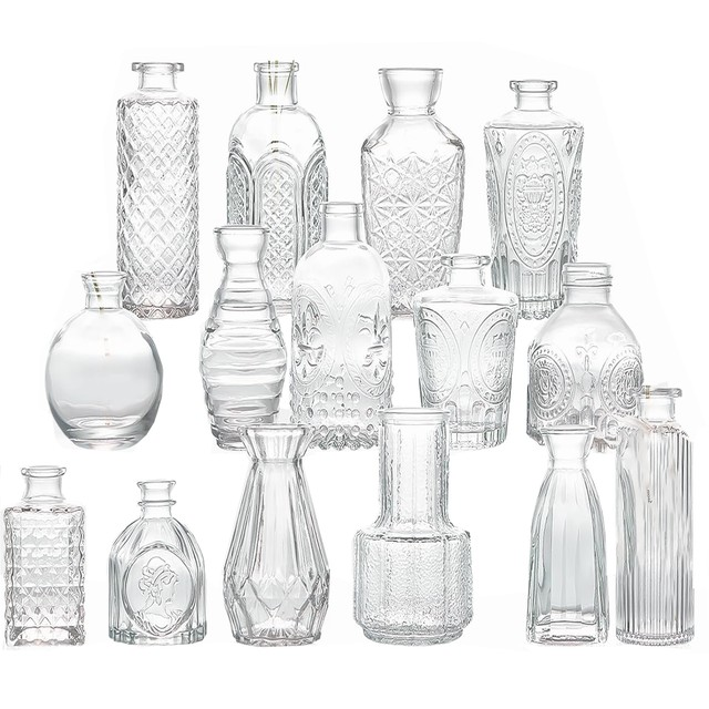 Cart in Mart Vintage Glass Bud Small Vase Set For Flower Home Wedding Decor - 15 Pack
