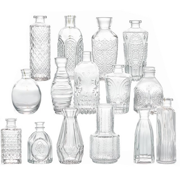 Vintage Glass Bud Small Vase Set For Flower Home Wedding Decor - 15 Pack Cart in Mart