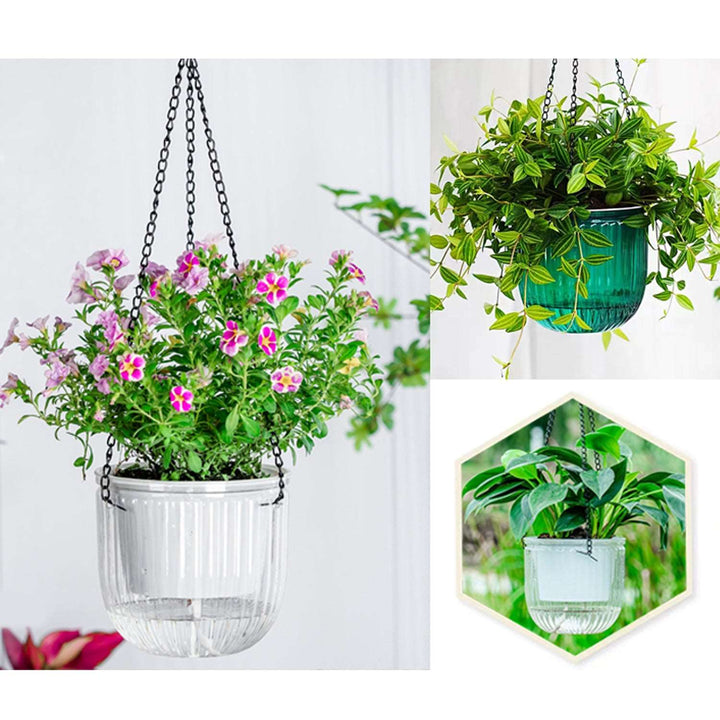 2 Pack Hanging Planters Flower Pots Indoor Outdoor- Clear Self Watering