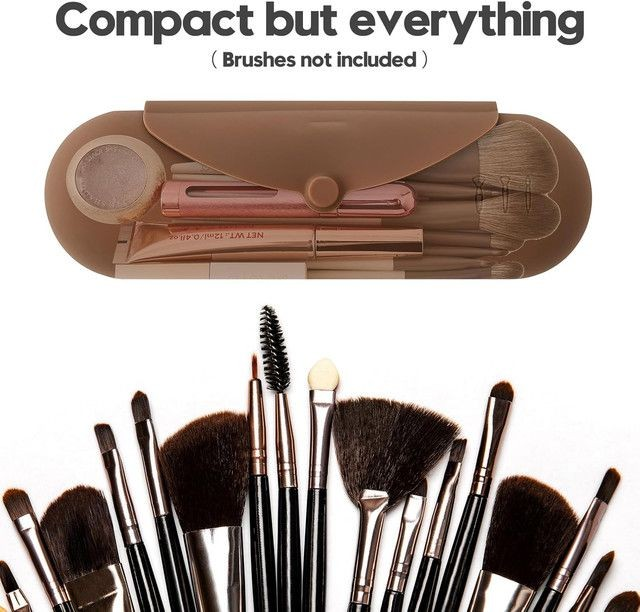 Cart In Mart Silicone Makeup Brush Holder Travel Case Cosmetic Pouch_Coffee Colour