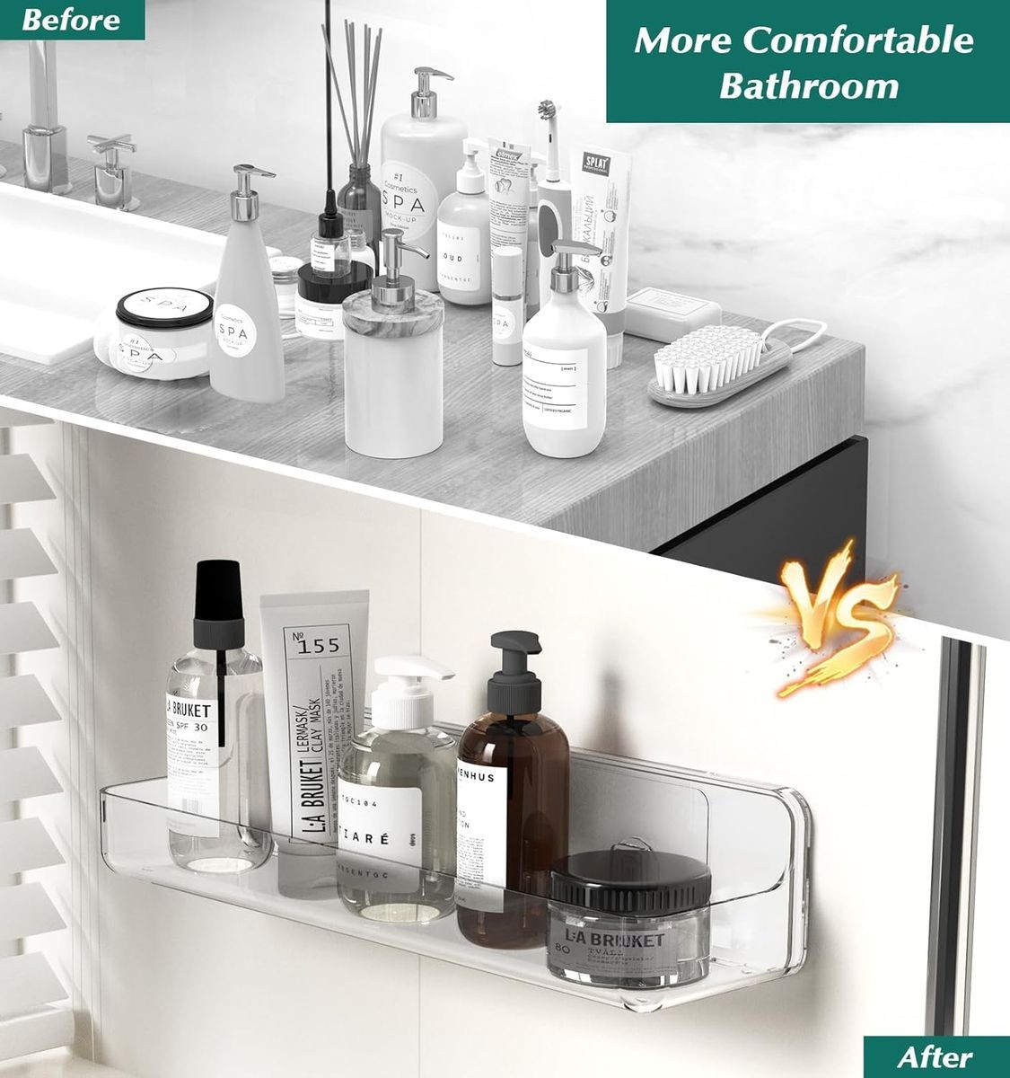 Cart In Mart Large Clear Acrylic Shower Caddy No Drill Wall Mounted Adhesive Shelf