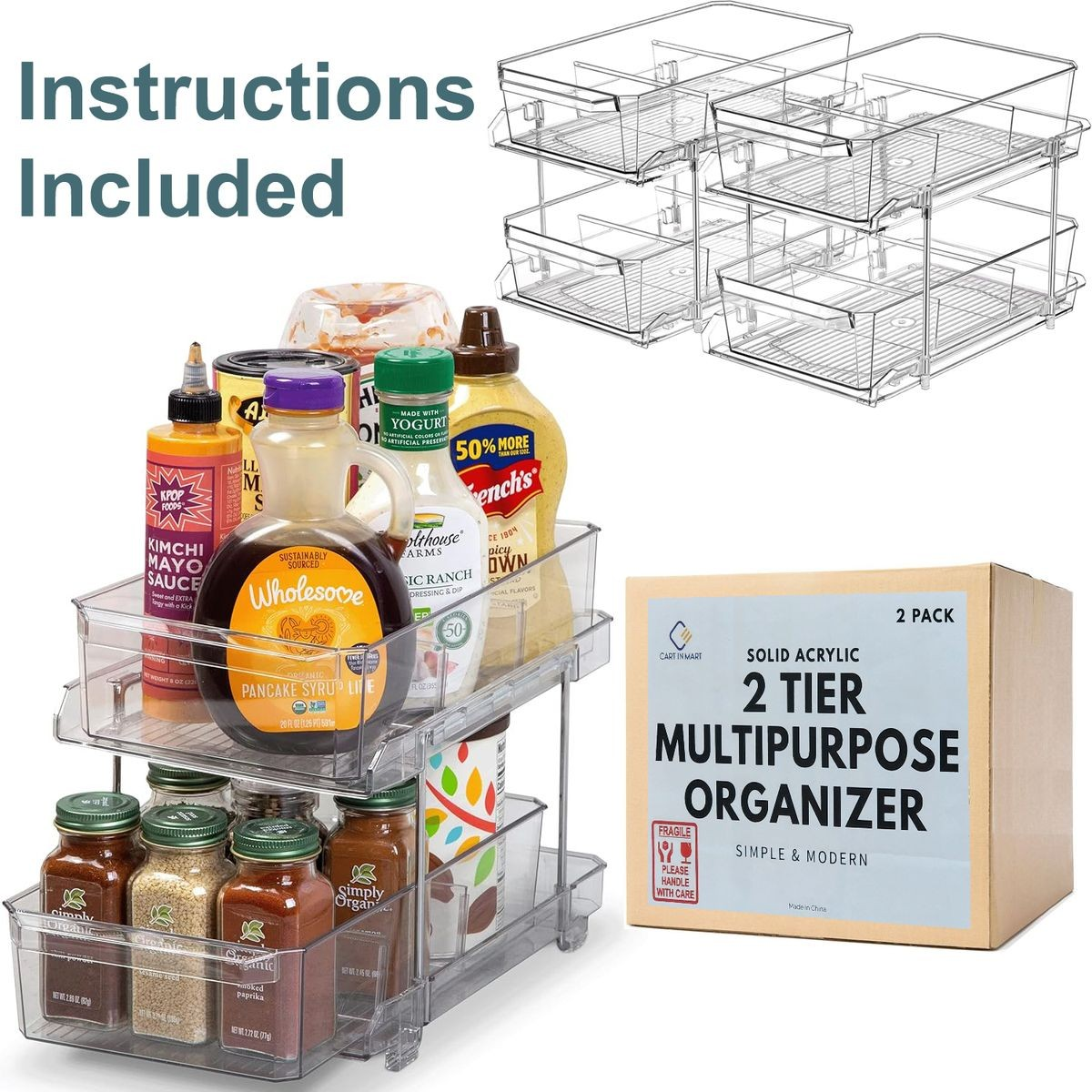 2-Pack Clear Under Sink Organizer | 2-Tier Pull-Out Storage | Cart In Mart