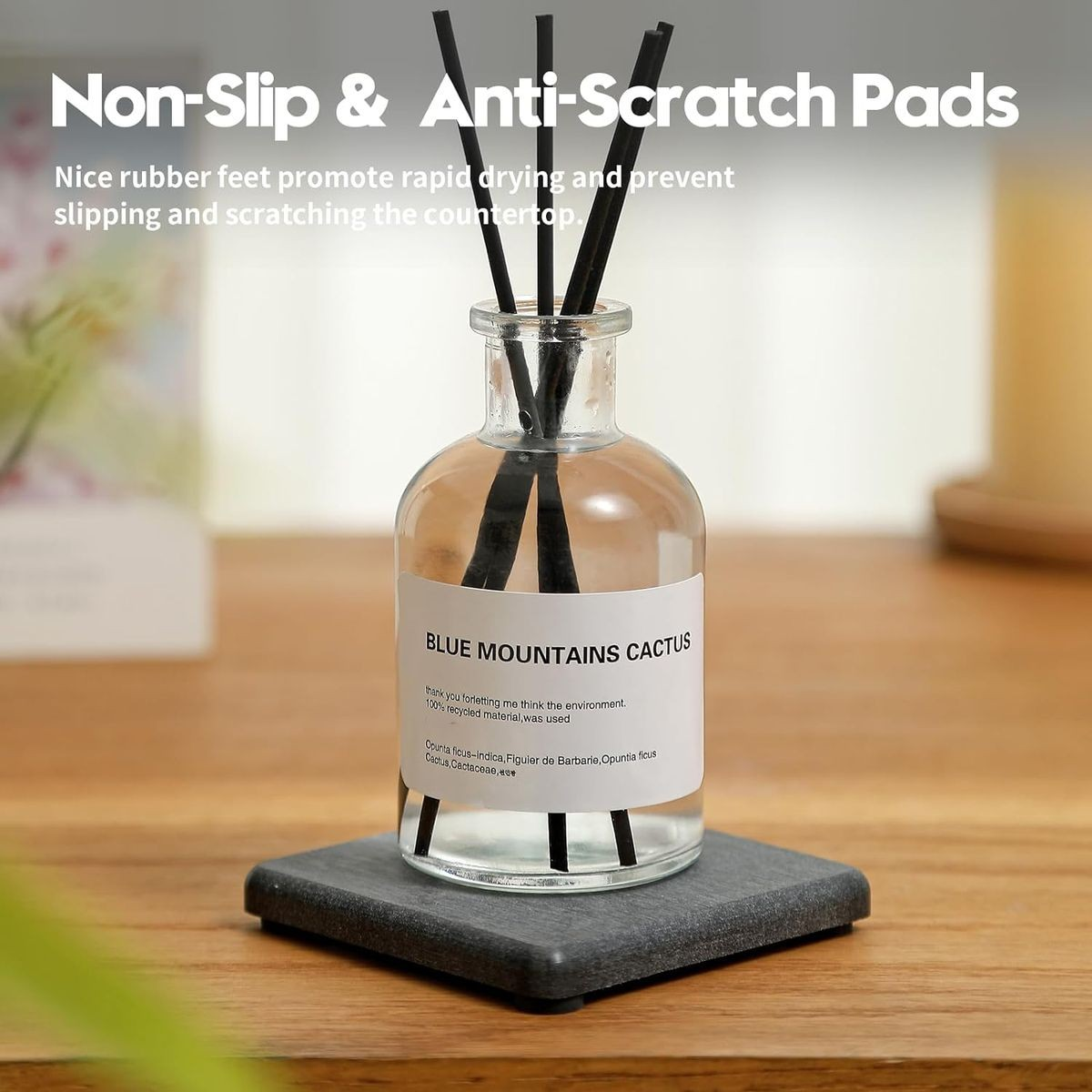 Cart In Mart 4 Pack Diatomite Coasters Water Absorbant Stone Trays For Bathroom/Kitchen Dark Grey