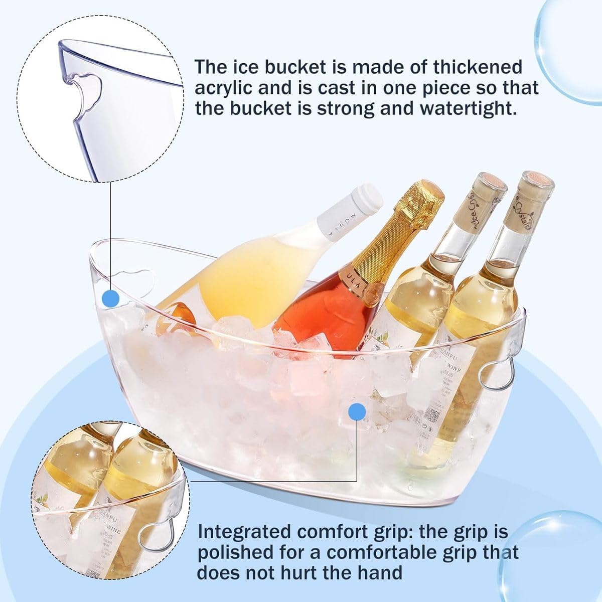 Cart In Mart 2 Pack Clear Large Ice Buckets For Parties Drink Bottles With Scoop-5.5L