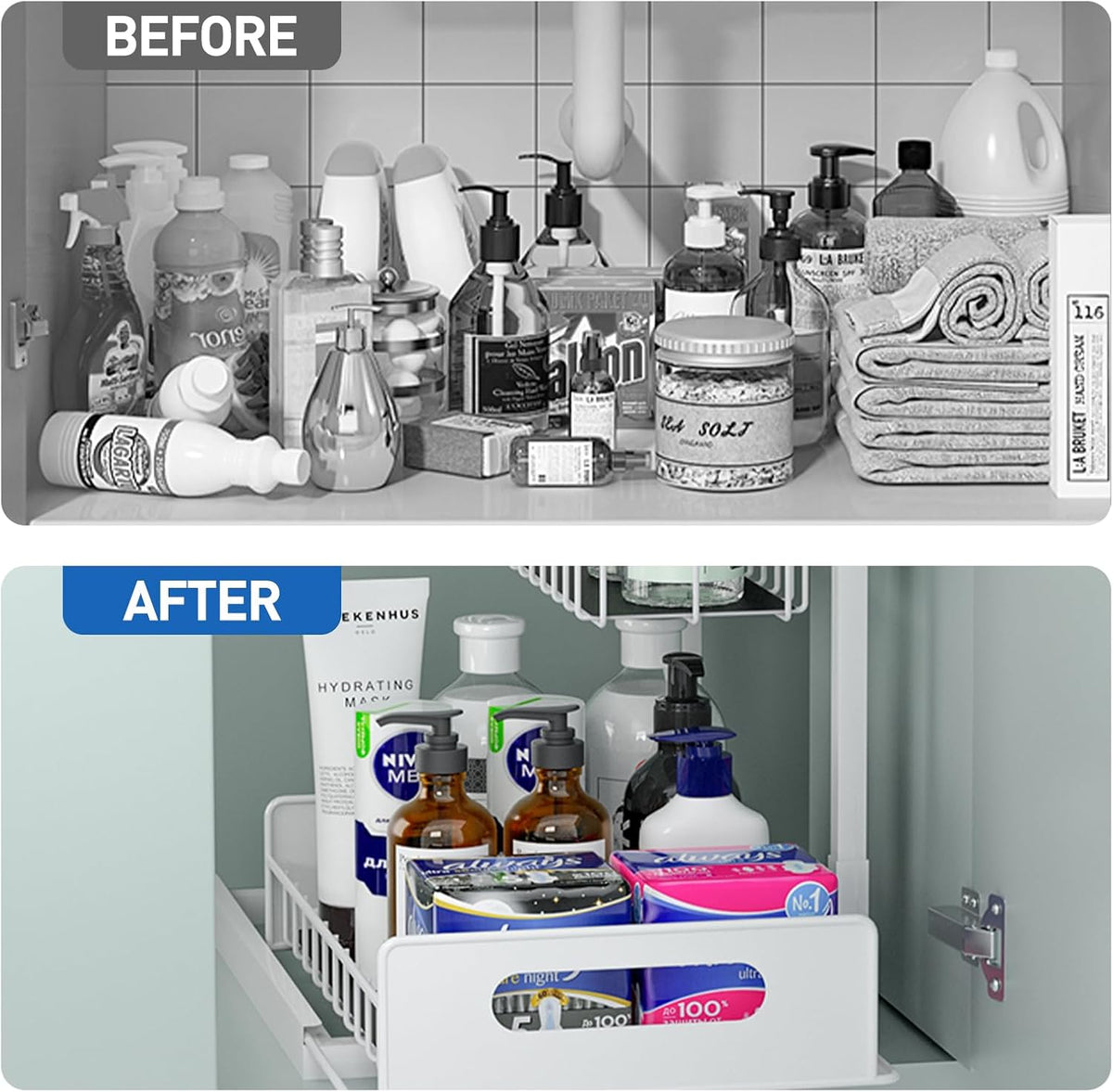 Cart In Mart 2-Pack Under Sink Organiser Kitchen Bathroom Pull Out Storage Shelves-White