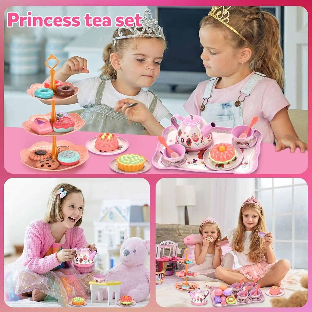 Cart In Mart 46 Piece Princess Tea Party Set For Little Girls Pretend Play -Flower Theme