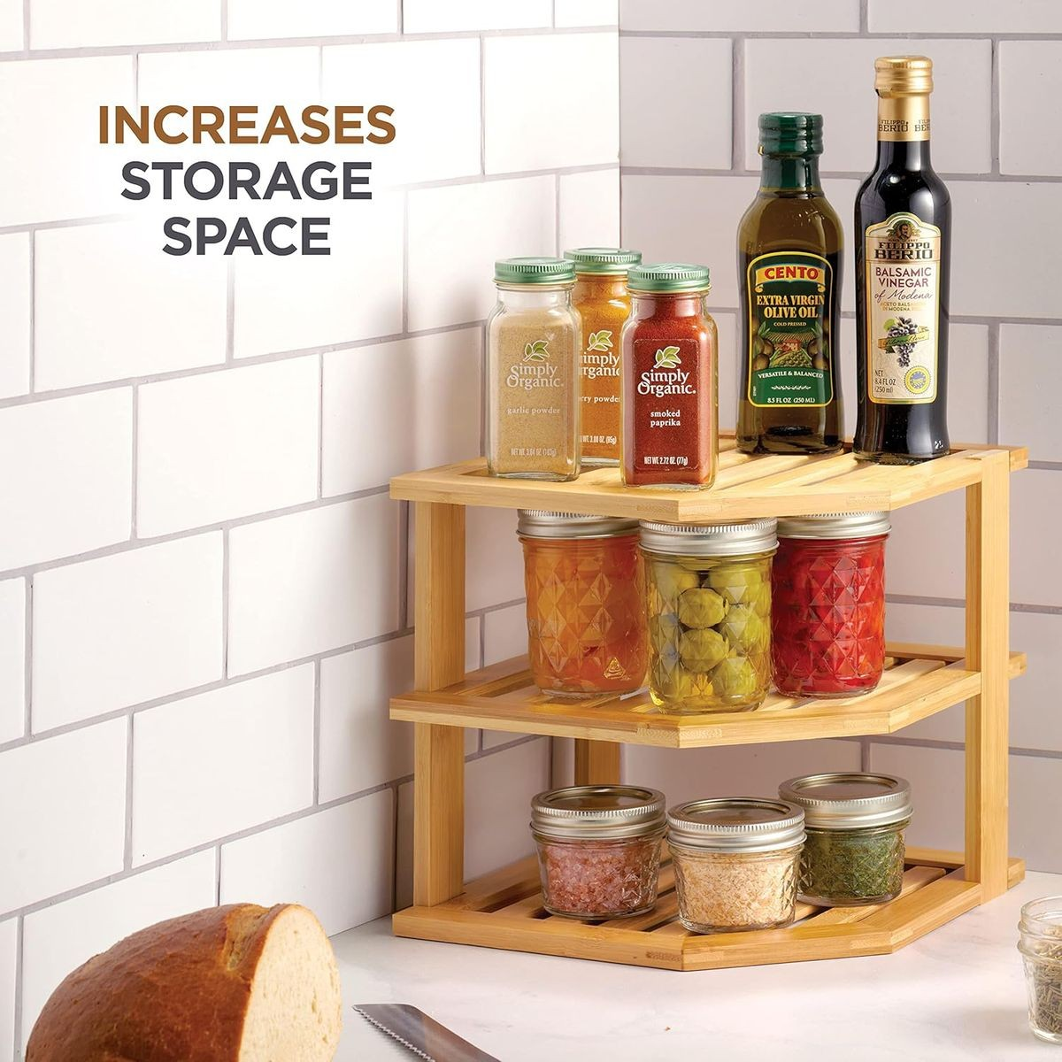 Cart In Mart 3 Tier-Bamboo Corner Shelf Plate Organizer For Kitchen and Bathroom Storage