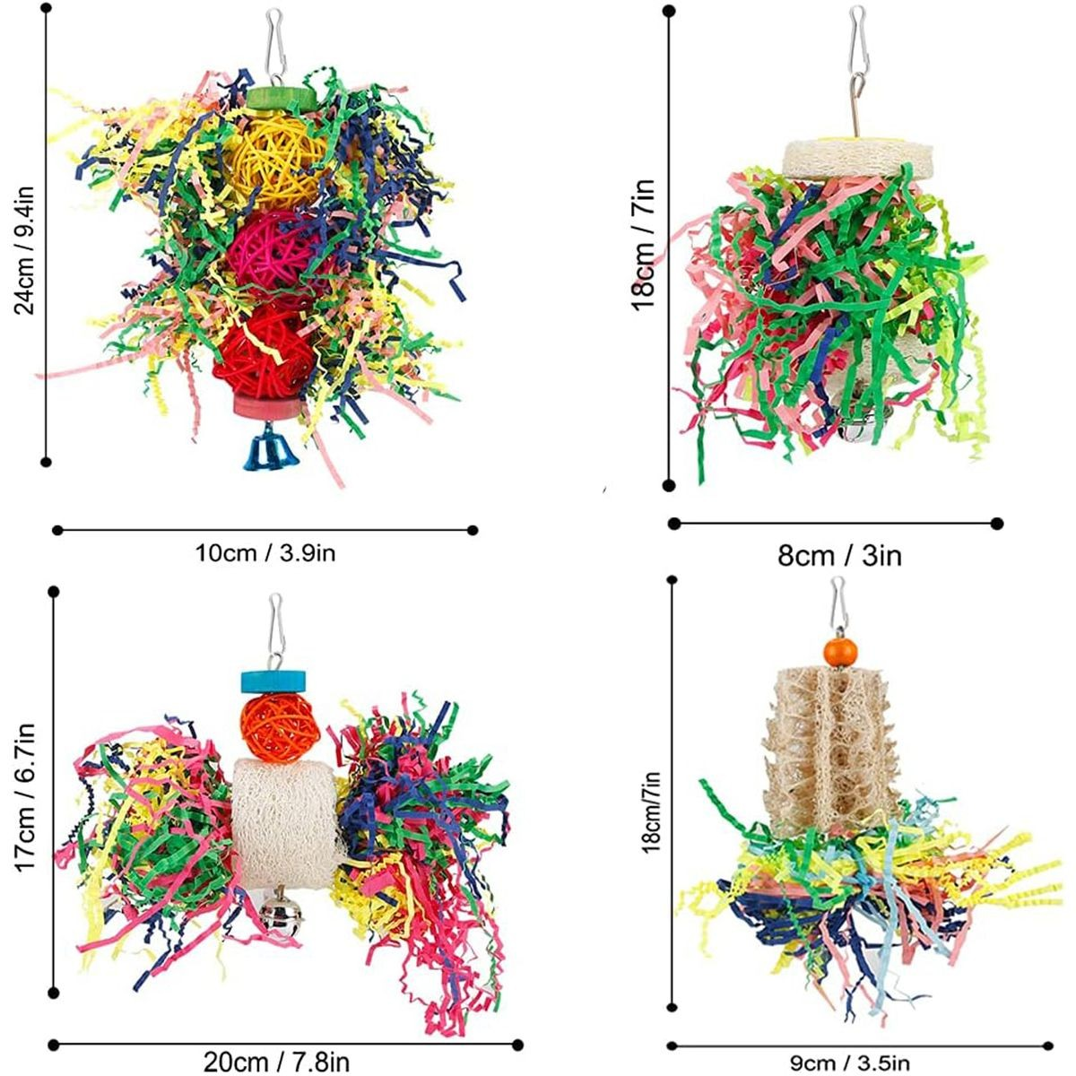 Cart In Mart 4 Pack Bird Toys Parakeet Shredding Chewing Hanging For Conure Parrot Cage