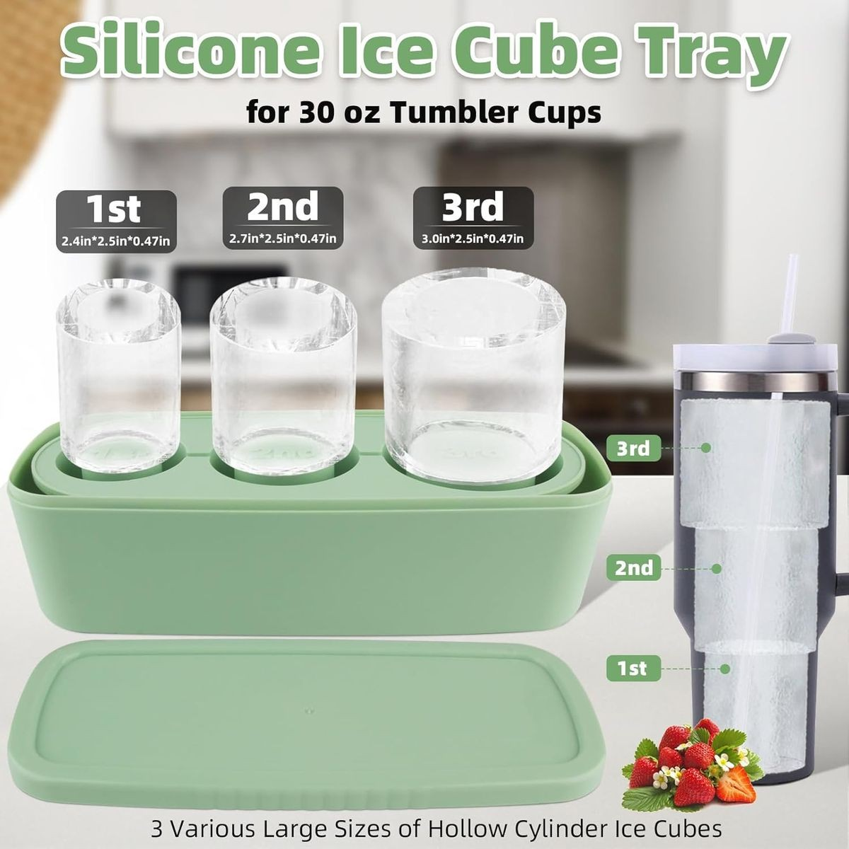 Cart In Mart Silicone Ice Cube Tray For Tumbler Cup With Lid & Bin Mold Maker-Large
