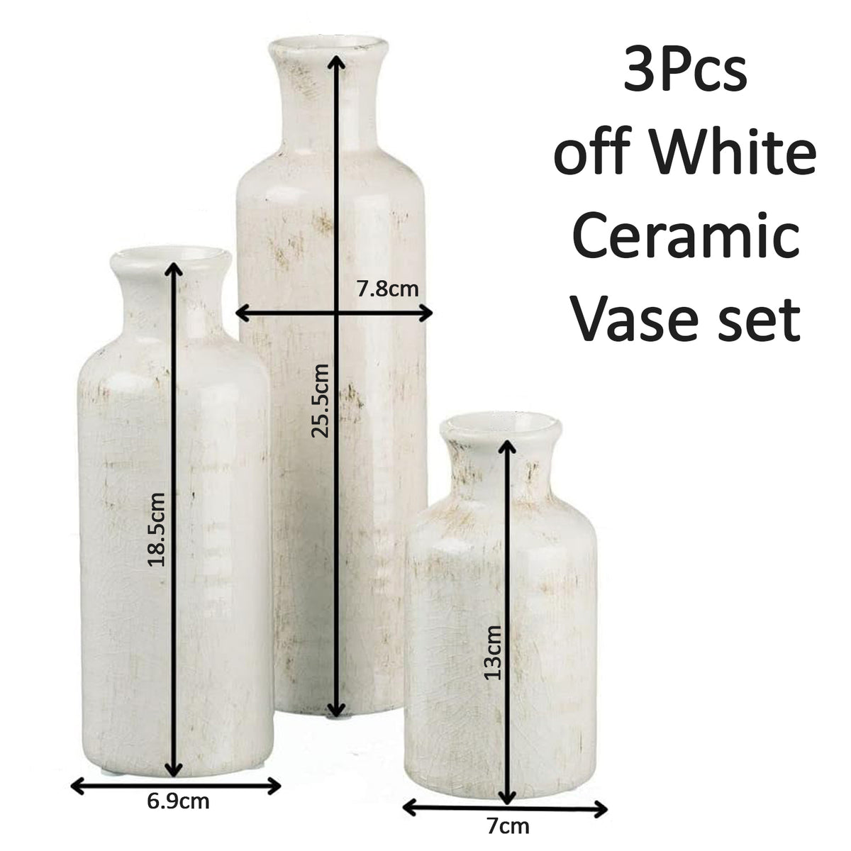 Cart In Mart Ceramic Farmhouse Vase Set For Home Shelf Wedding Table Decor - 3 Piece