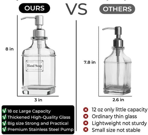 Cart In Mart 2 Pack Glass Soap Dispenser Clear Antique Design Silver Steel Pump & Labels