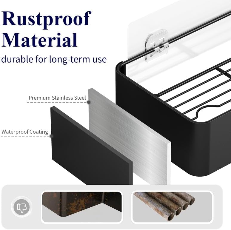 Cart In Mart Adhesive Shower Caddy No Drill Organiser With Soap Holder, Hooks- 5 Piece