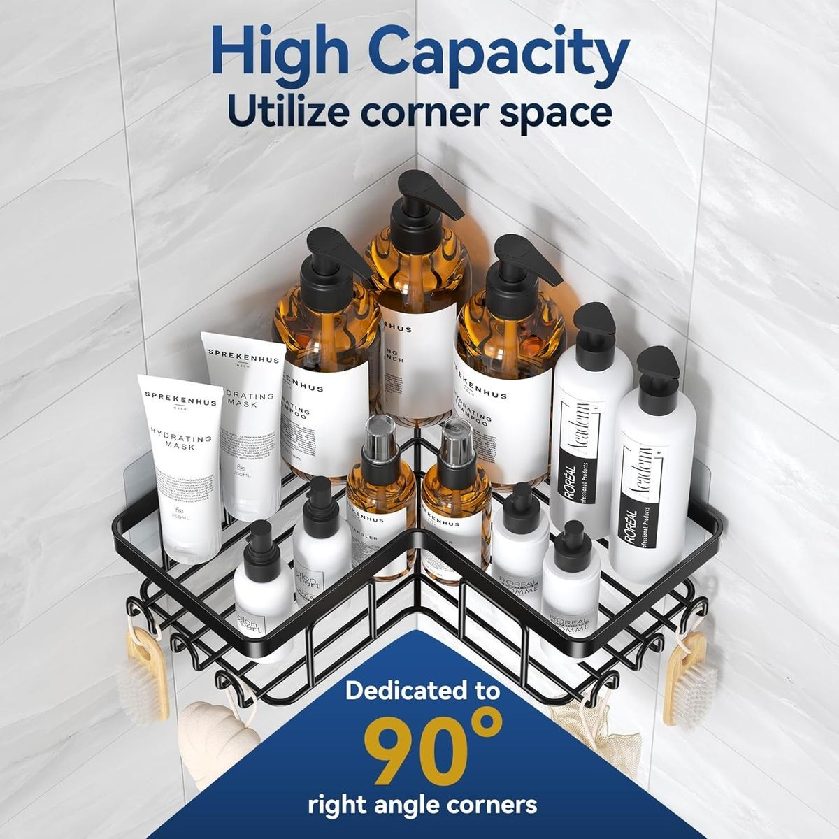 Cart In Mart Corner Adhesive Shower Caddy No Drill Organiser With 2 Soap Holder, Hooks