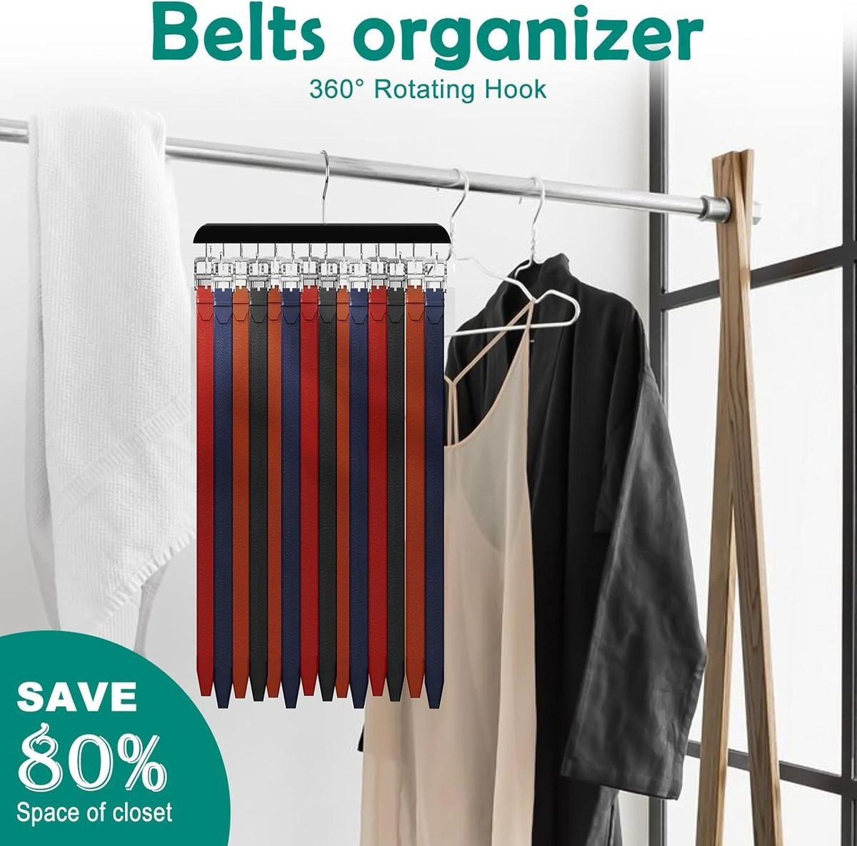 Cart In Mart Wooden Belt Hanger For Closet For Max 42 Belts Organizers & Storage- Black