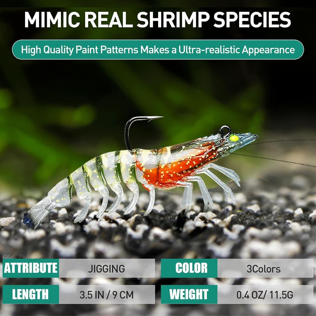 Cart In Mart 3 Pack Pre-Rigged Shrimp Fishing Lure Jigs For Fresh & Saltwater TPE Baits