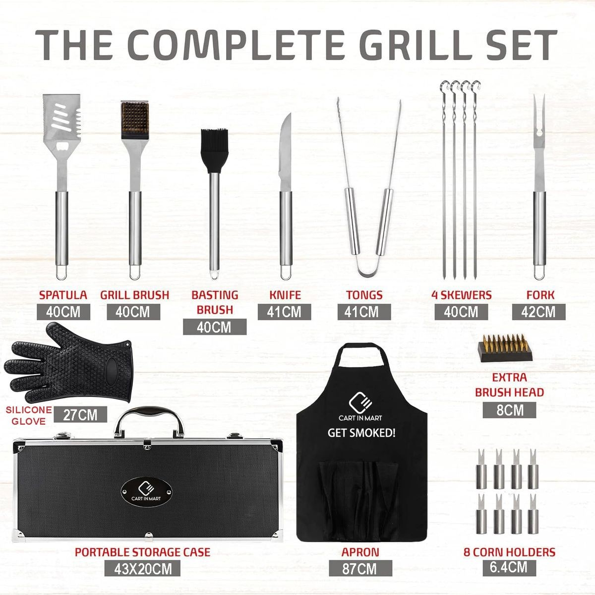 Cart In Mart Deluxe Braai Set With Aluminum Case BBQ Tool Grill Accessories-Gift For Men