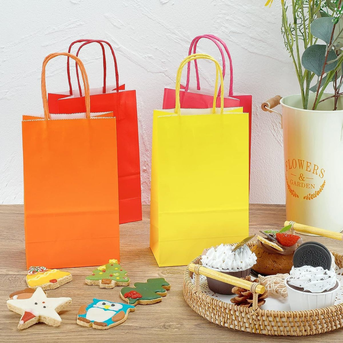 Cart In Mart 64 Pack Kraft Paper Gift Bags Bluk Party Favour In 8 Colours -Small