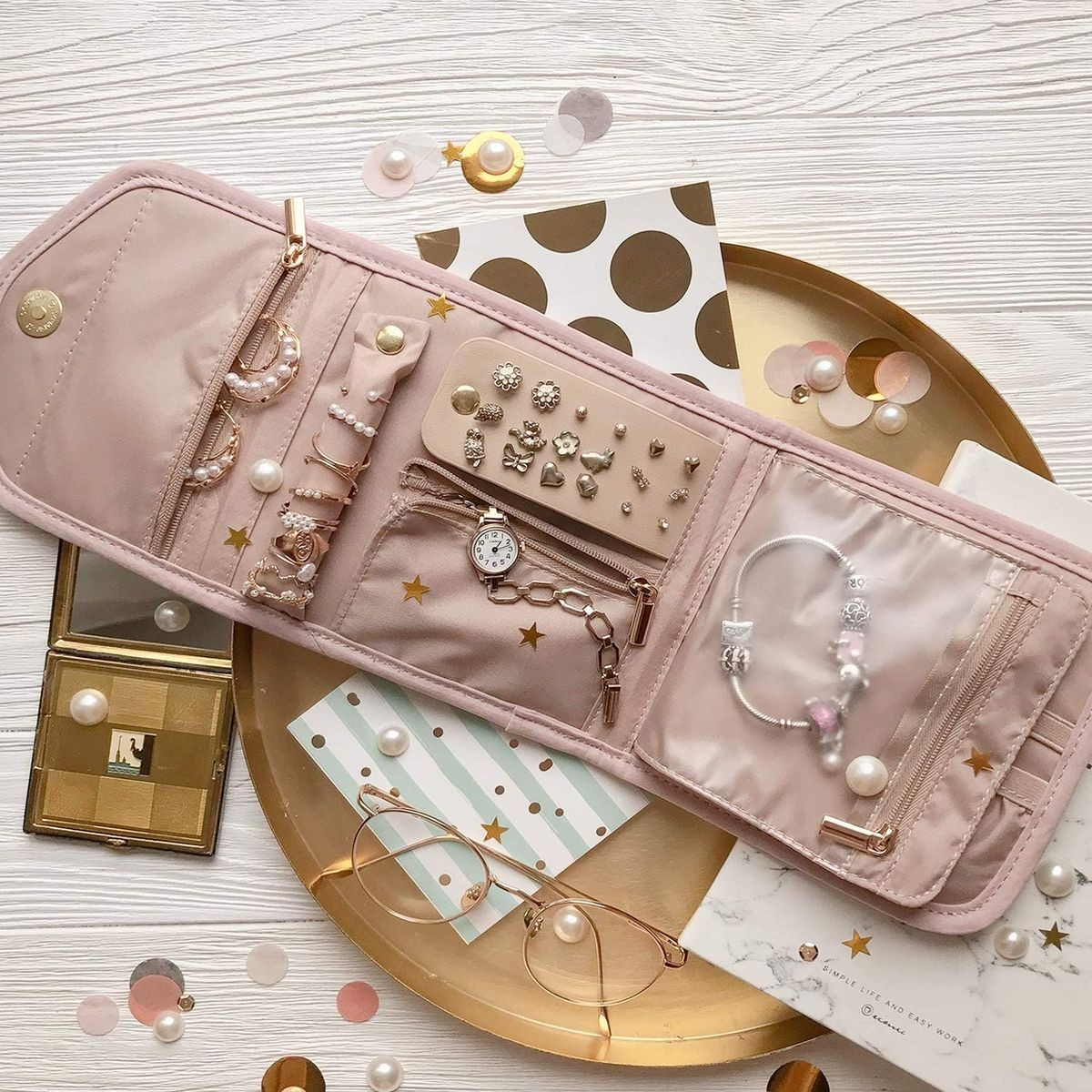 Cart In Mart Foldable Travel Jewelry Organiser Case Pouch Roll Bag For Rings Necklace