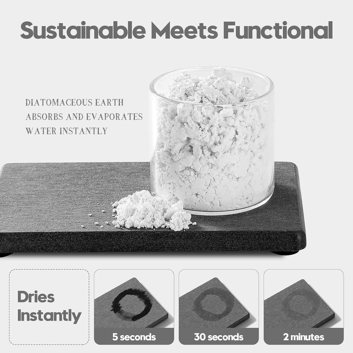 Cart In Mart 4 Pack Diatomite Coasters Water Absorbant Stone Trays For Bathroom/Kitchen Dark Grey
