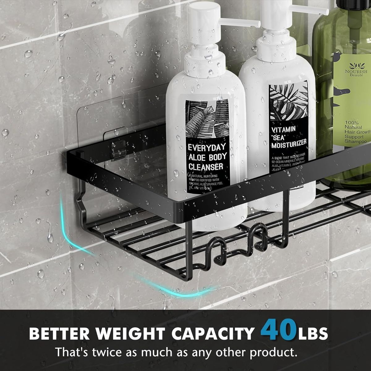 Cart In Mart Adhesive Shower Caddy No Drill Organiser with 2 Soap Holder, Hooks - 6 Piece