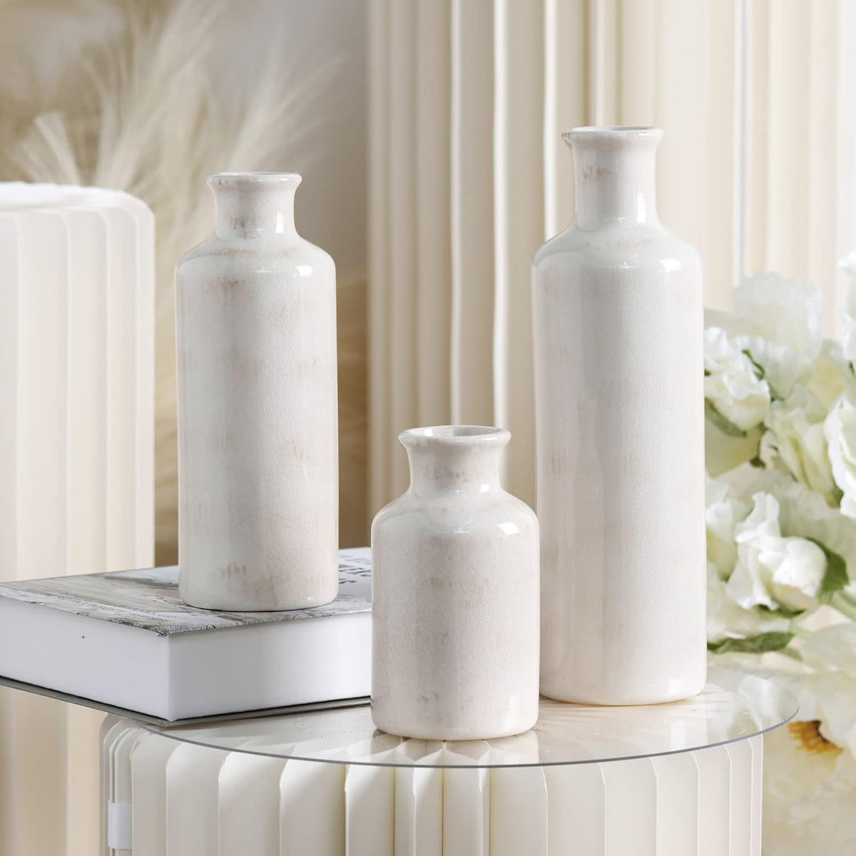Cart In Mart Ceramic Farmhouse Vase Set For Home Shelf Wedding Table Decor - 3 Piece