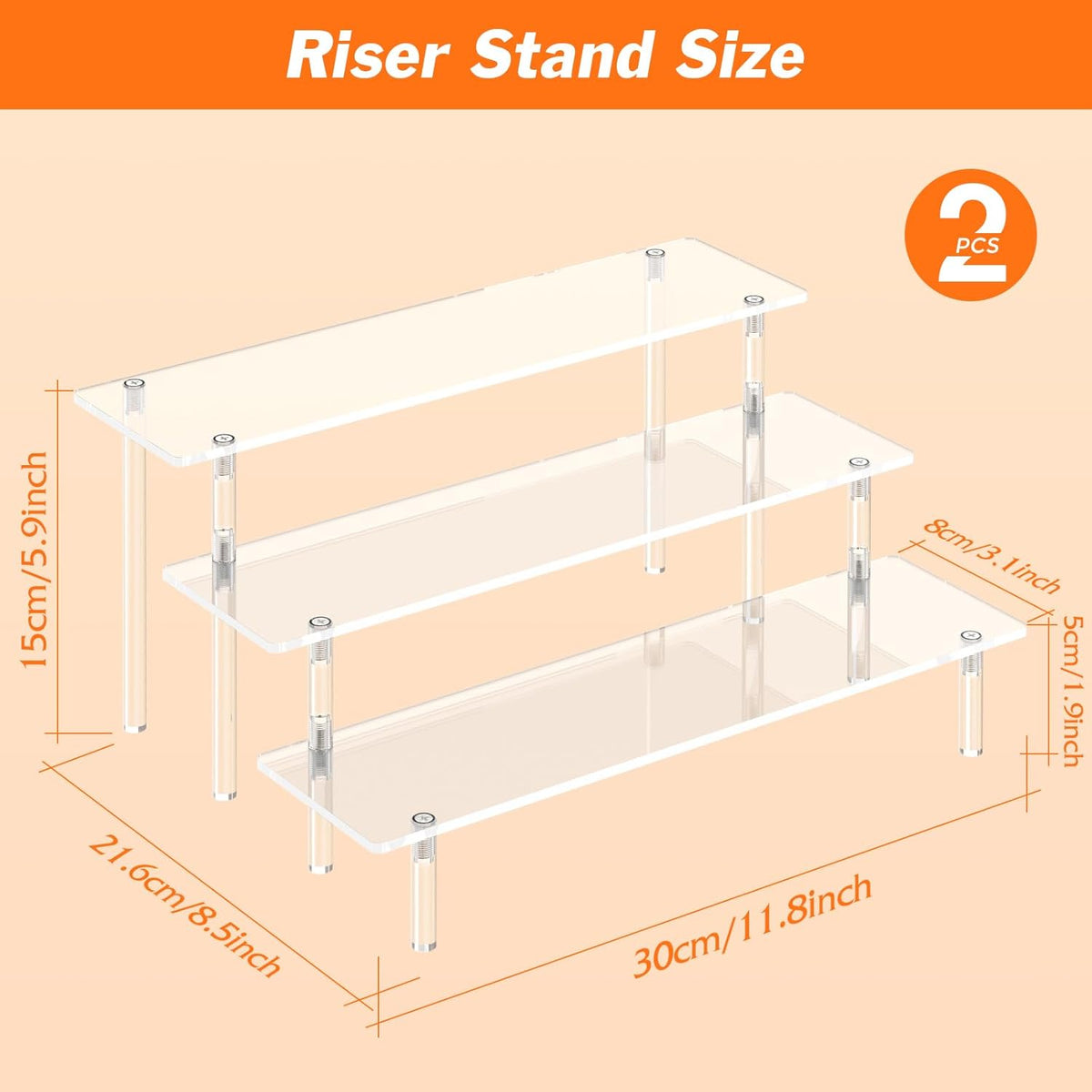 Cart In Mart 3 Tier Clear Acrylic Display Riser Stands Perfume Organiser Cupcake Stand - 2 Pack