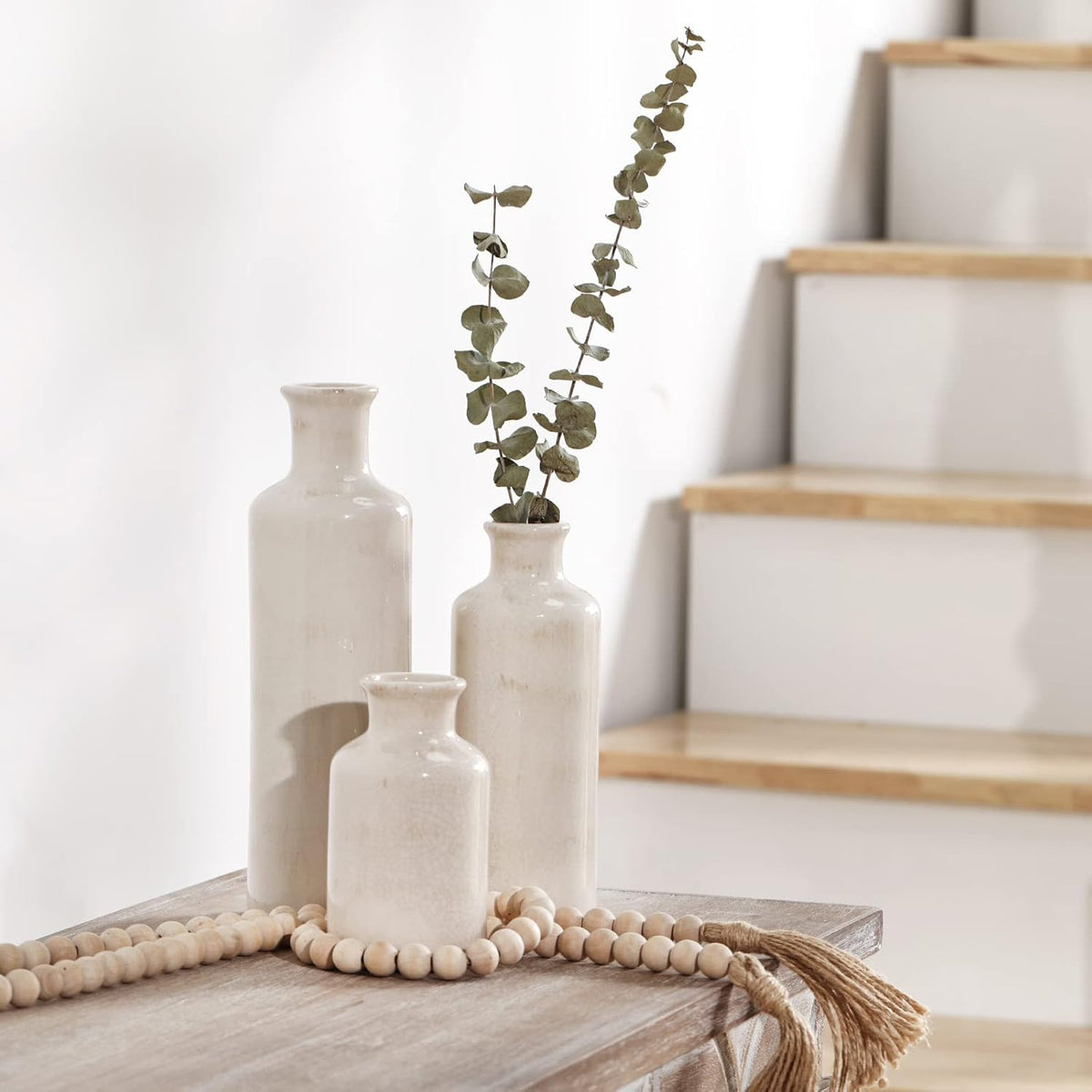 Cart In Mart Ceramic Farmhouse Vase Set For Home Shelf Wedding Table Decor - 3 Piece