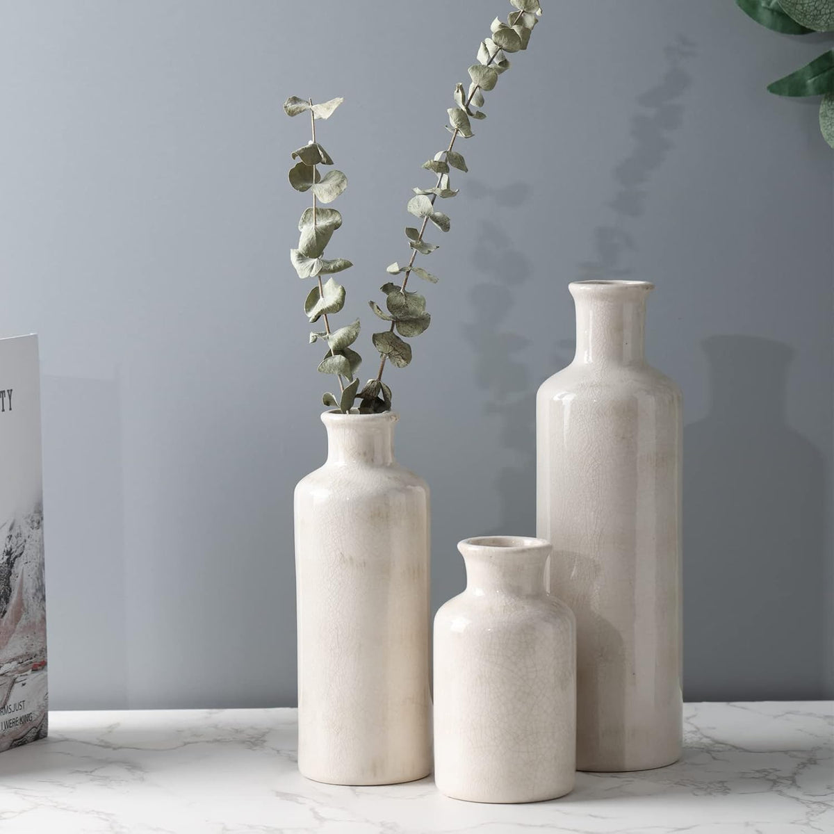 Cart In Mart Ceramic Farmhouse Vase Set For Home Shelf Wedding Table Decor - 3 Piece